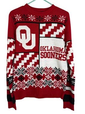Oklahoma University Sooners OU Red White & Black Christmas Sweater Size Small